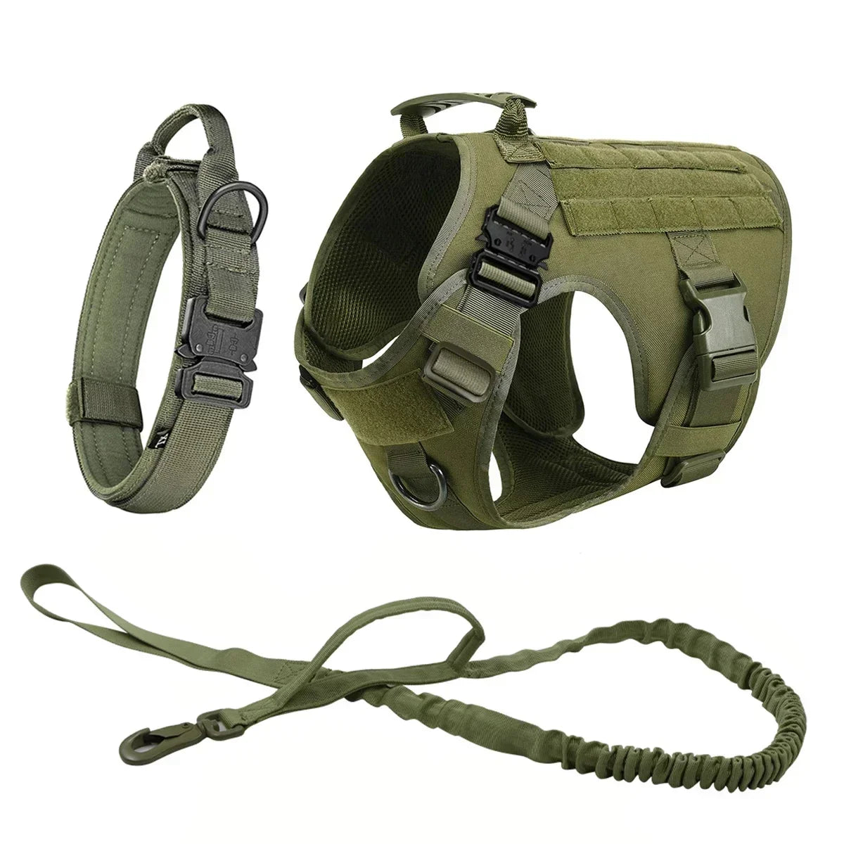 Tactical Dog Harness with MOLLE Pouches and Collar Set