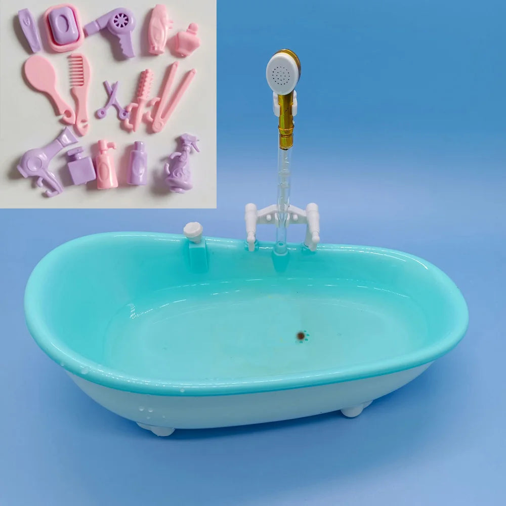 Miniature Bathroom Playset with Bathtub for Fashion Dolls