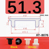 Black and white silicone rubber hole plugs shown next to a measurement diagram.
