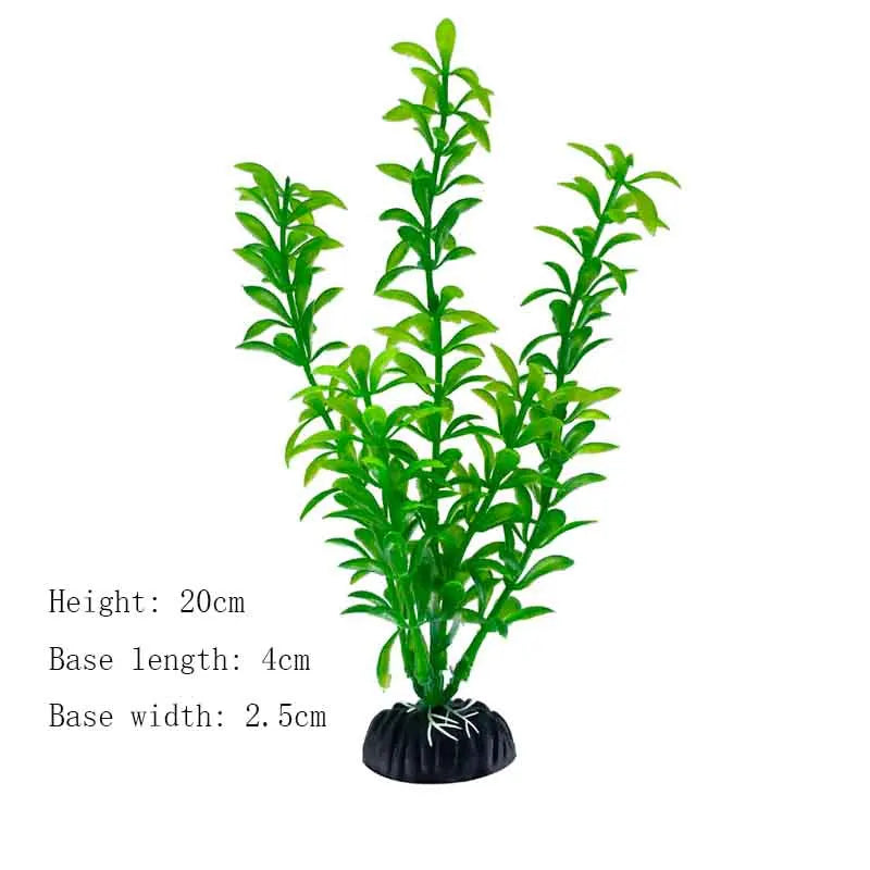 A vibrant green artificial aquarium plant with a 20cm height and 4cm base length.