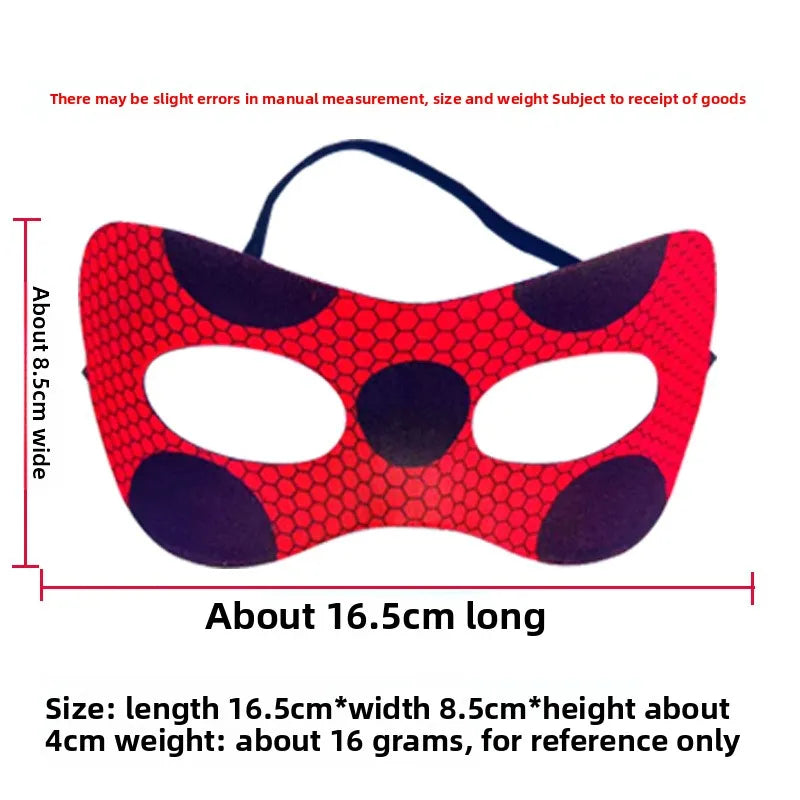 Rote und schwarze Polka-Dot-Marienkäfer-Maskenverkleidung, ca. 16,5 cm lang und 8,5 cm breit