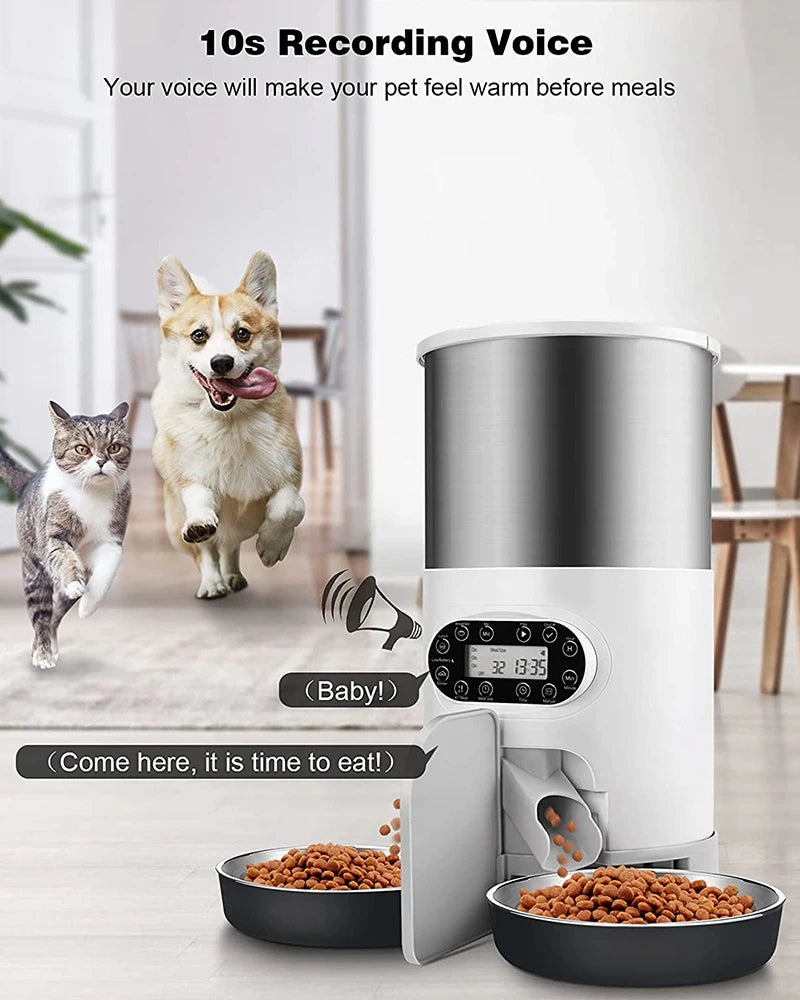 Dispensador automático inteligente para mascotas con cuenco de acero inoxidable