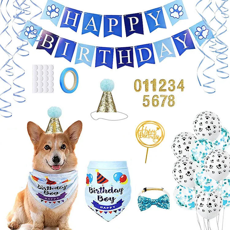 Pet Birthday Celebration Set with Hat Bandana and Bow Tie
