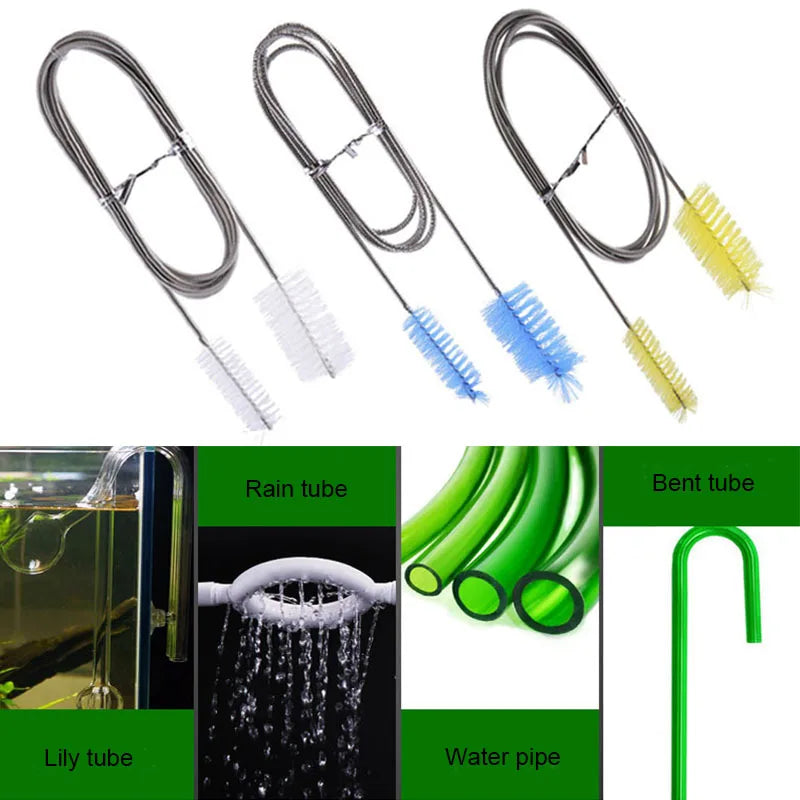 Stainless Steel Aquarium Cleaning Brush Double Head Lily Pipe