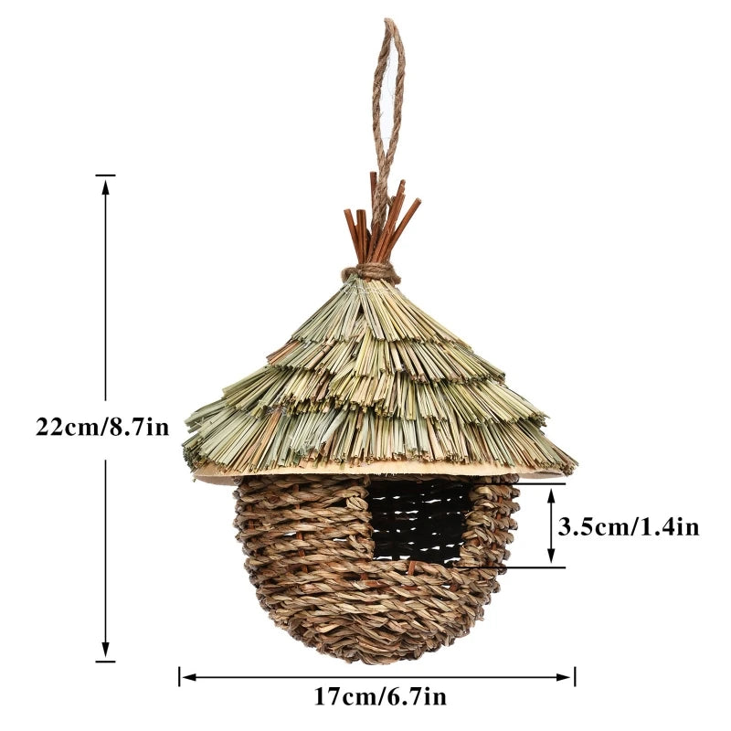 Handwoven Natural Grass Hanging Bird Nest for Small Birds