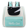 Sac à dos vert menthe clair avec un panneau noir et le texte Hello Cat.