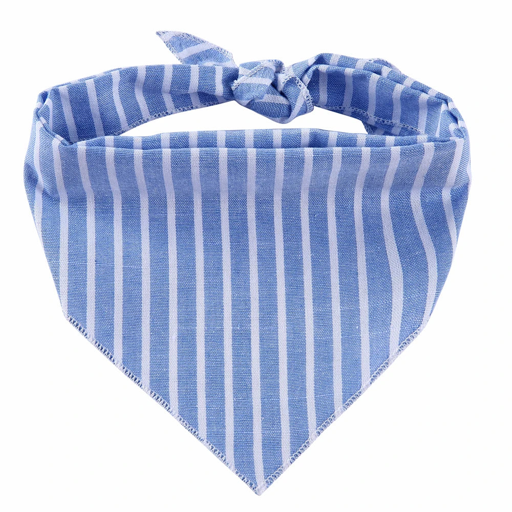 Blue White Striped Cotton Dog Bandana with Adjustable Fit