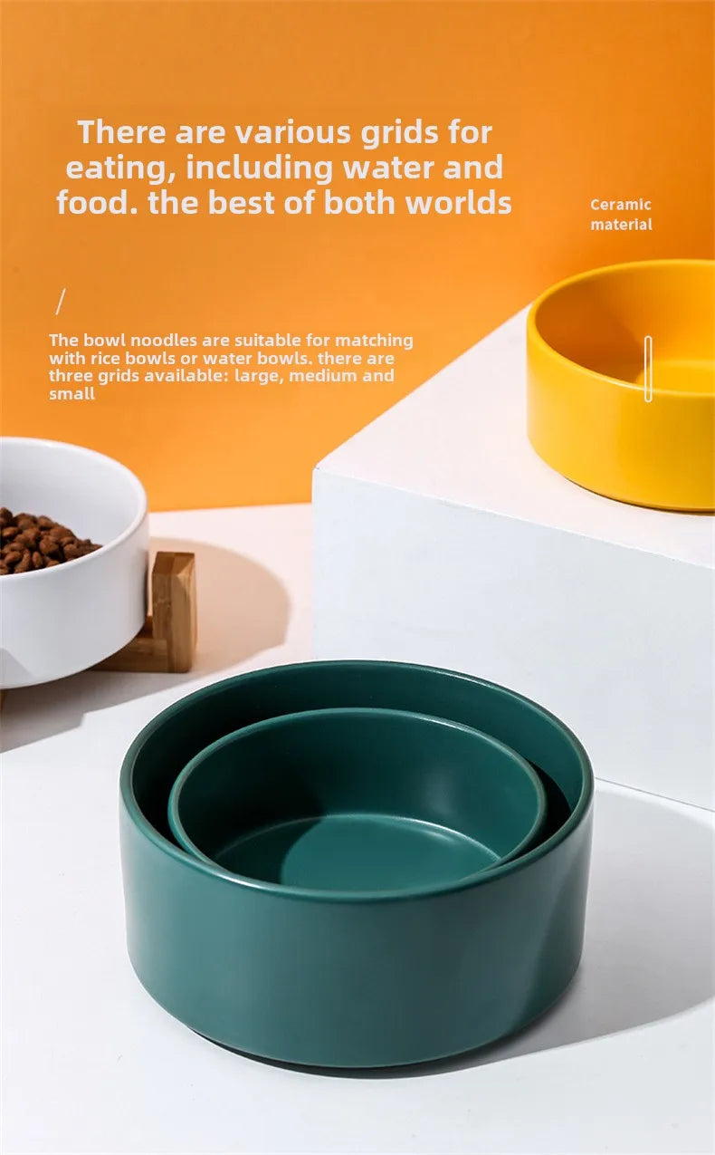 Elevated Ceramic Pet Bowl with Wooden Stand