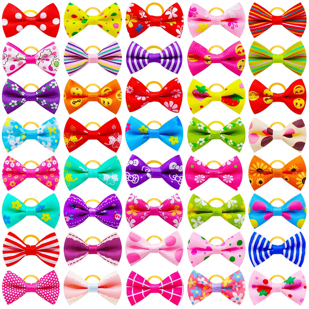 Pet Hair Bows with Rubber Bands - Assorted Styles for Small Dogs and Cats