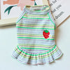 Summer Suspender Dog Dress - Striped Strawberry Print