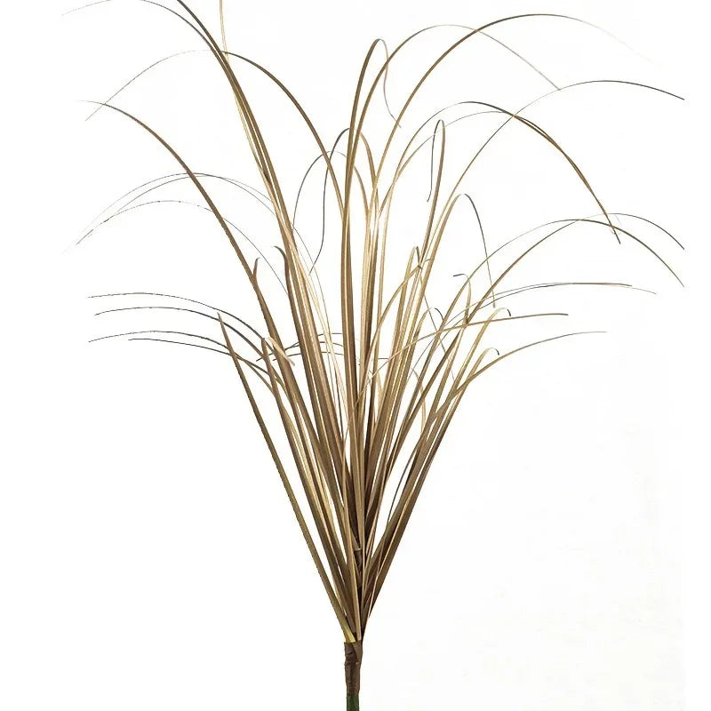 Dried ornamental grass decoration with thin, straw-colored blades.