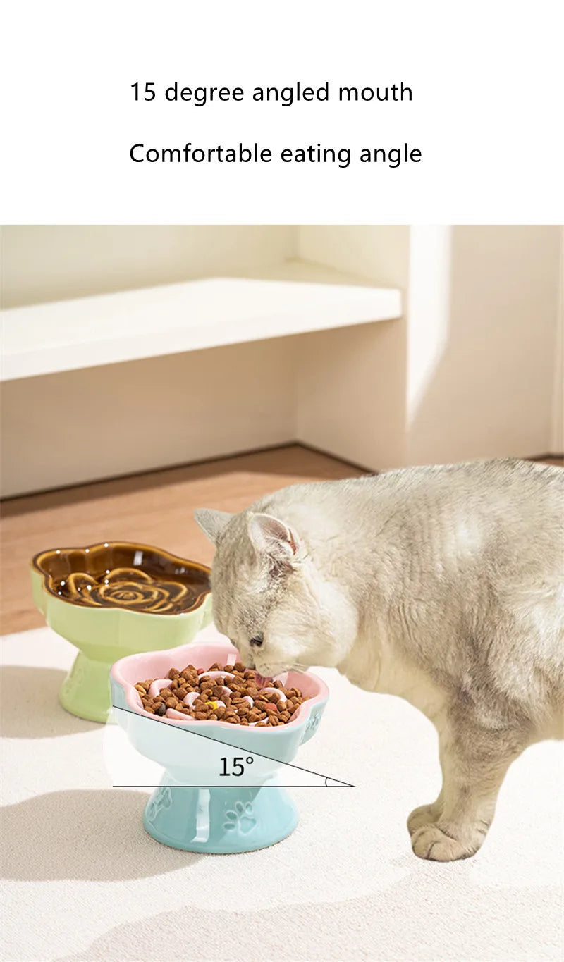 Elevated Ceramic Slow Feeder Bowl for Cats and Small Dogs
