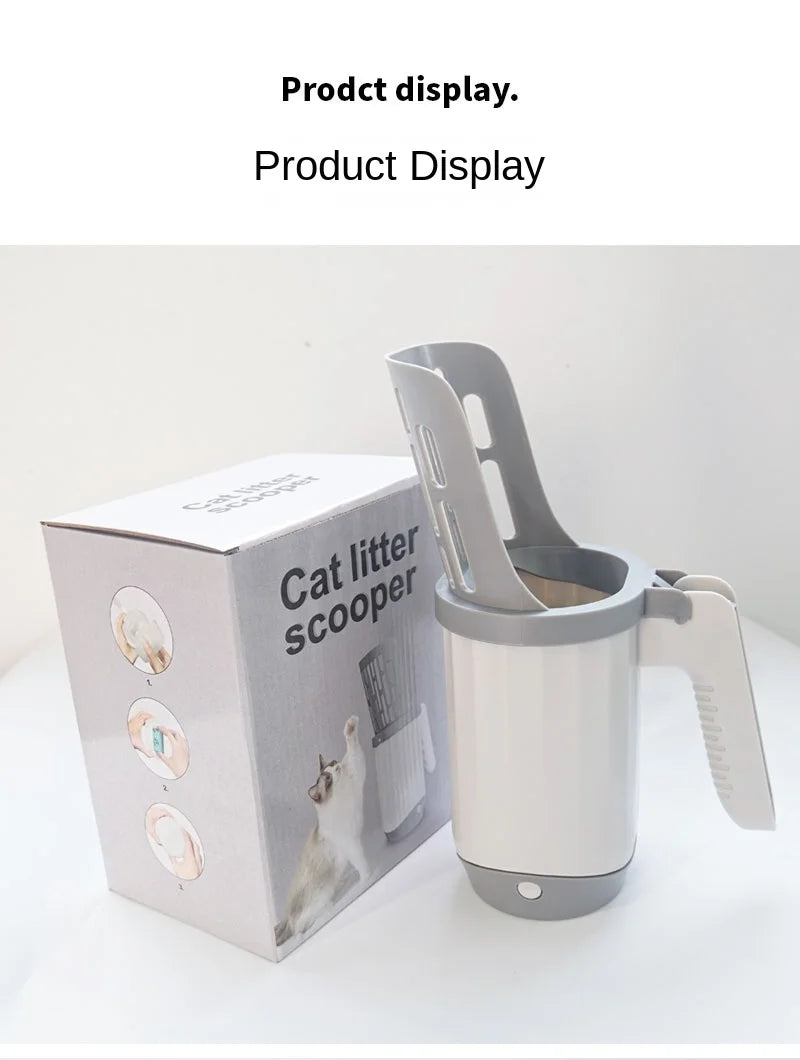 Pala para arena de gato autolimpiante con dispensador integrado