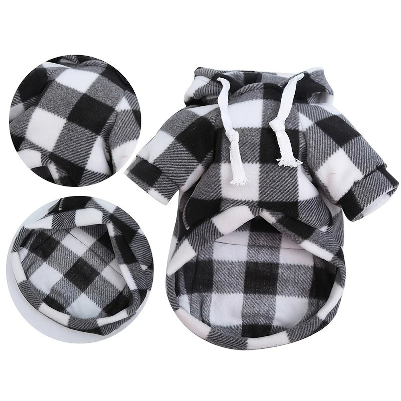 Plaid Fleece Pet Hoodie with Zipper Pocket
