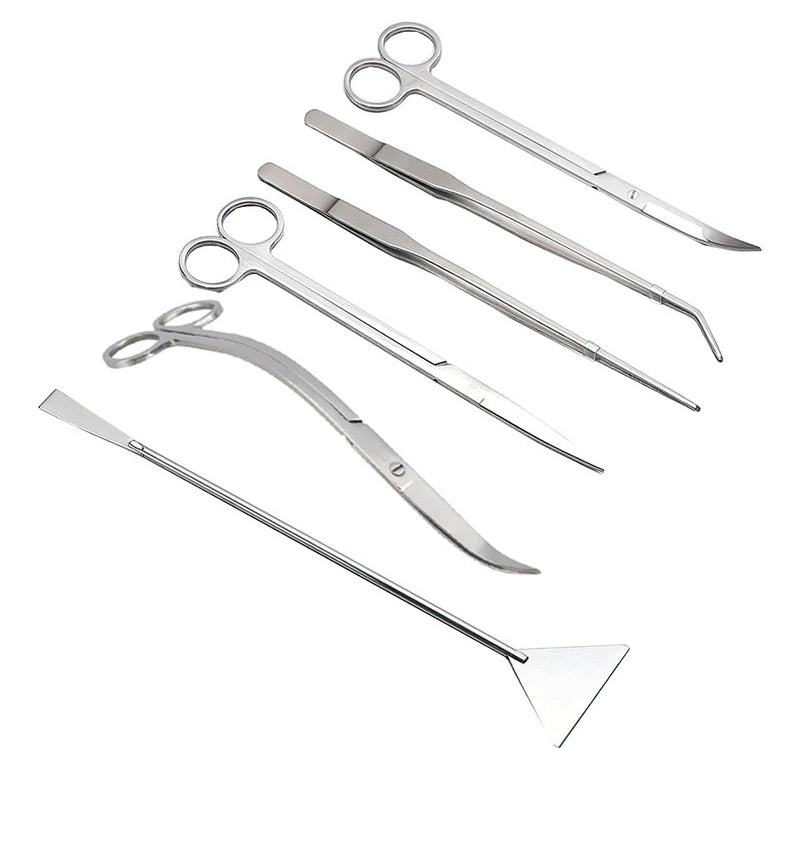 Stainless Steel Aquarium Tool Set with Scissors, Tweezers, and Shovel