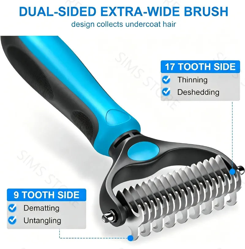 Double-Sided Pet Grooming Comb for Detangling and Shedding