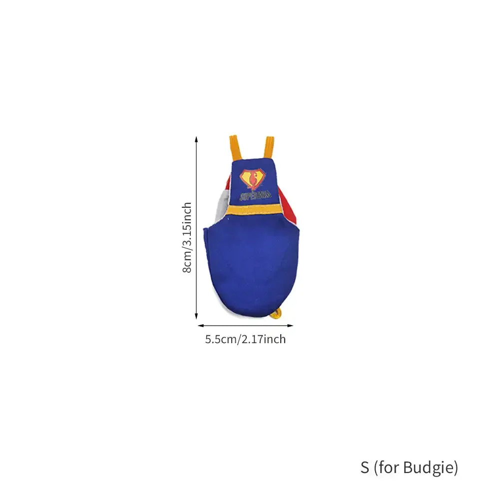 Blue reusable cotton parrot flight suit with yellow trim and a gold emblem