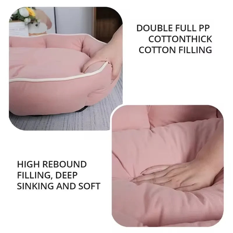 A pink pet sofa bed filled with double full pp cotton thick cotton filling and high rebound filling.