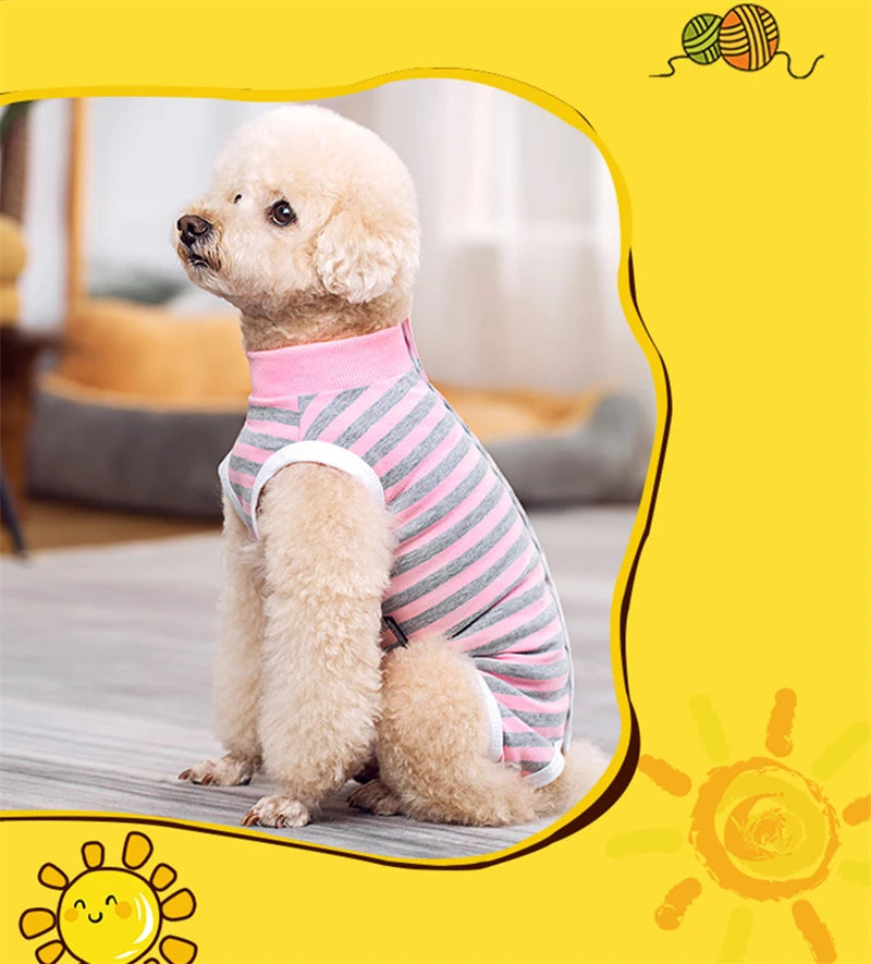 Striped Cotton Dog Recovery Suit for Post-Surgery Protection