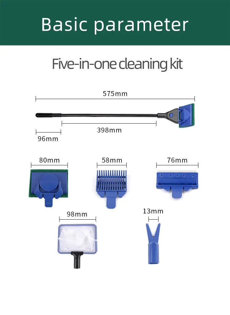 5-in-1 Aquarium Glass Cleaning Brush with Long Handle