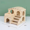 Natural Wooden Hamster Villa with Climbing Platform