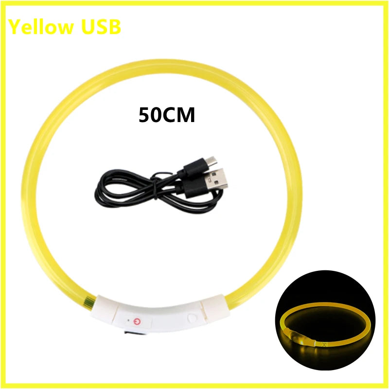 Yellow USB light collar featuring a flexible yellow cable and a white battery pack.