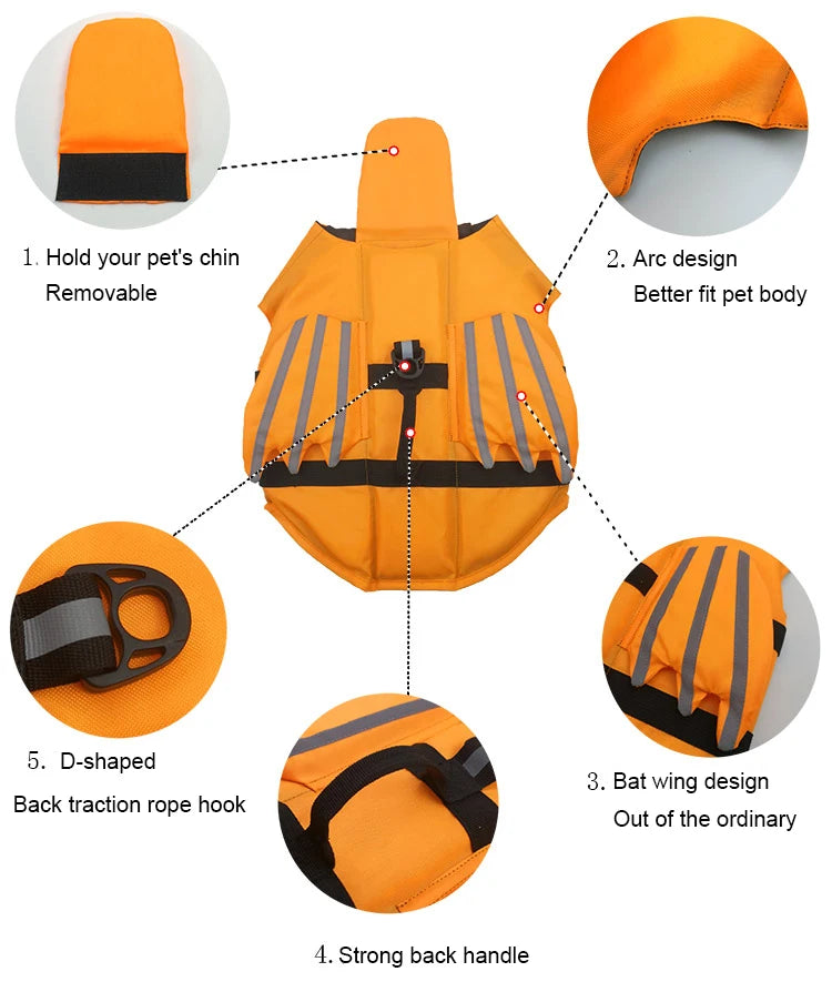 Adjustable Dog Life Jacket with Rescue Handle and High Buoyancy