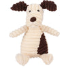 Jouet pour chien en peluche avec du pelage marron et crème, conçu pour mâcher.