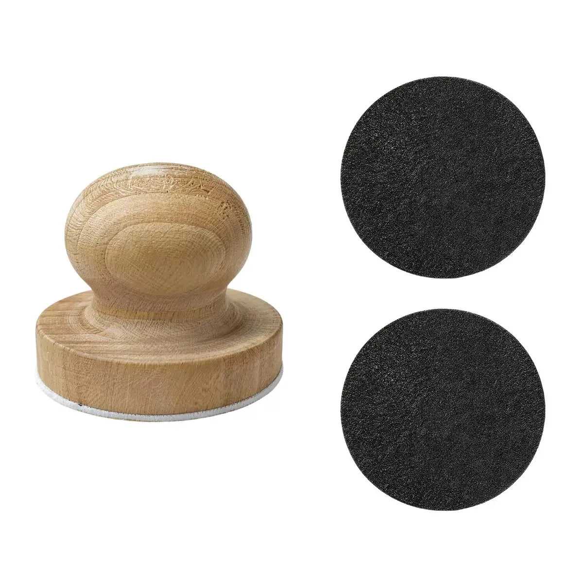 A wooden handle dog nail file with reusable black sandpaper pads.