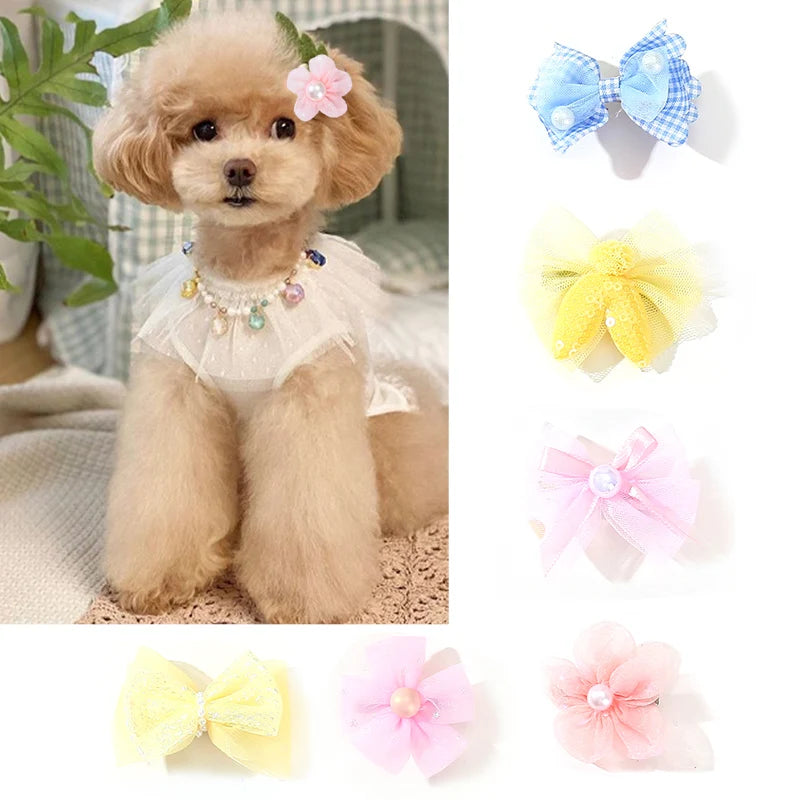 Floral Dog Hair Bows - Cute Topknot Clips for Small Breeds