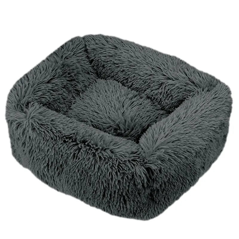 Lit carré en peluche de luxe pour chien