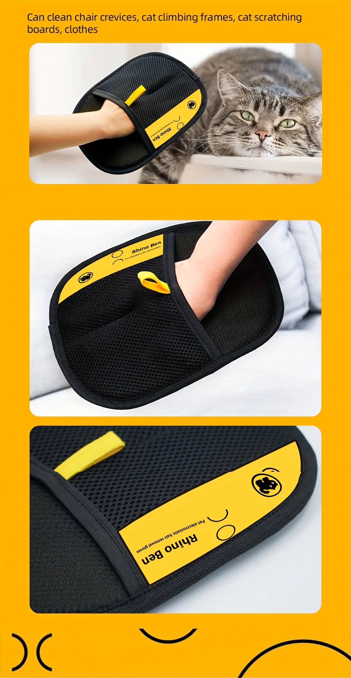 Double-Sided Pet Grooming Gloves for Effective Hair Removal