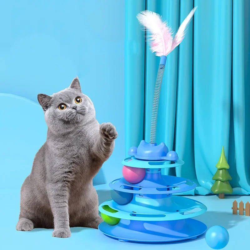 Jouet Tourniquet Interactif à Plumes pour Chat, 4 Niveaux