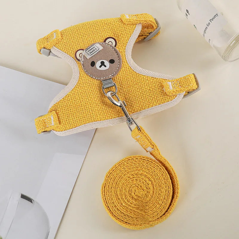 Adjustable Linen Rabbit Harness and Leash Set with Padded Comfort