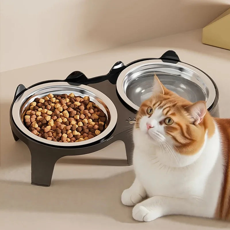 Stainless Steel Anti-Tip Cat & Dog Bowl with Double Compartments