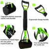 A black and lime green foldable pet poop scooper with an ergonomic handle and serrated edges for easy cleanup.