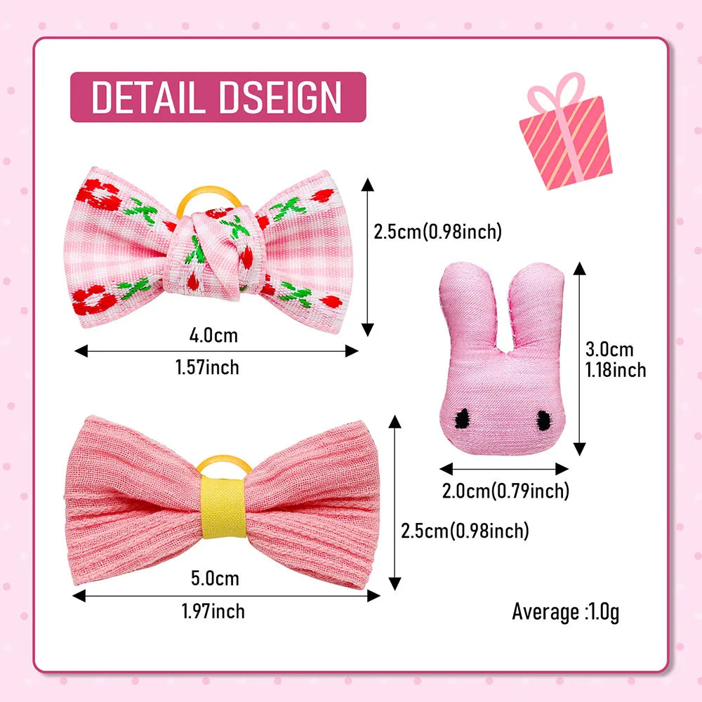 Pink Bow Hair Clips for Small Dogs - Pet Grooming Accessories (10 Pack)