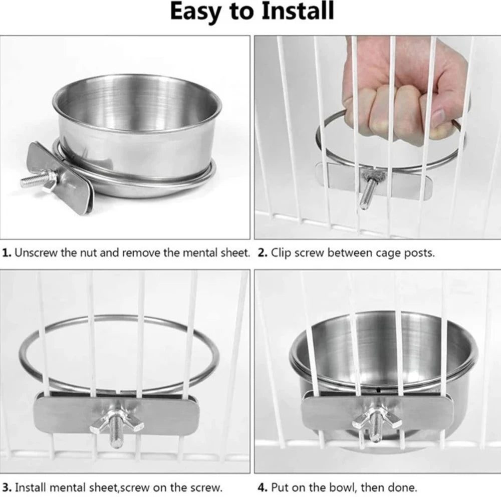 Stainless Steel Clamp-On Bird Feeder & Water Cup for Cages