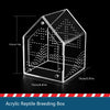 Clear acrylic reptile breeding box with a pitched roof and grid interior
