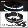 Black USB rechargeable pet safety light collar shown in two views.