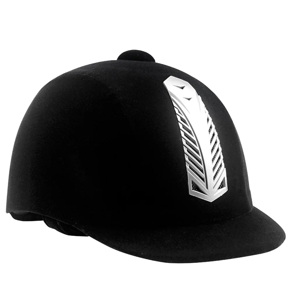 Casco de montar negro transpirable con hebilla ajustable plateada