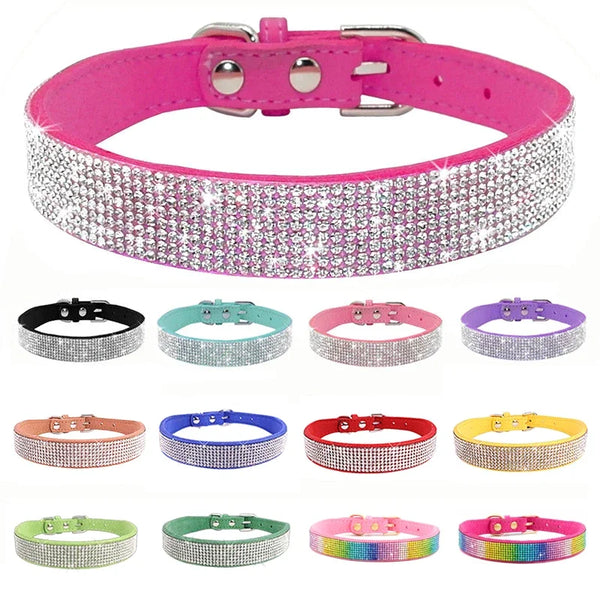 Kristall-Straß-Halsband aus Leder