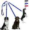 A 3-in-1 nylon dog leash with padded handles in black, blue, and red colors shown against a white background.