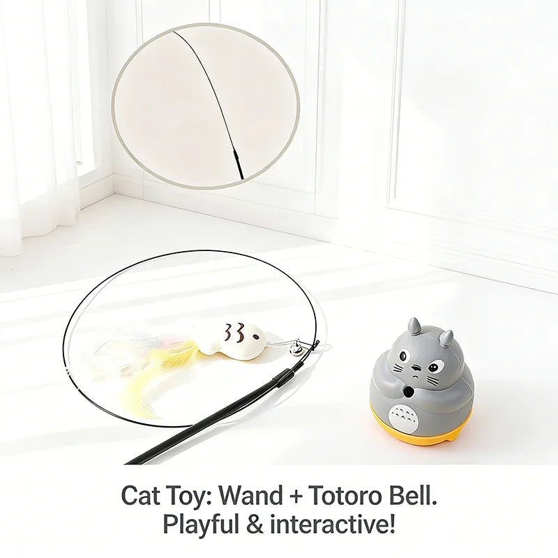 360° Rotating Feather Cat Teaser Wand with Bell
