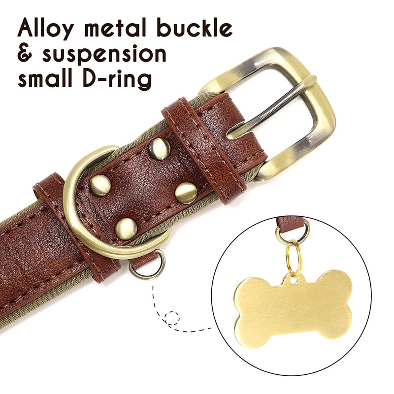 Personalisierte gepolsterte Leder-Hundehalsband mit graviertem Namensschild