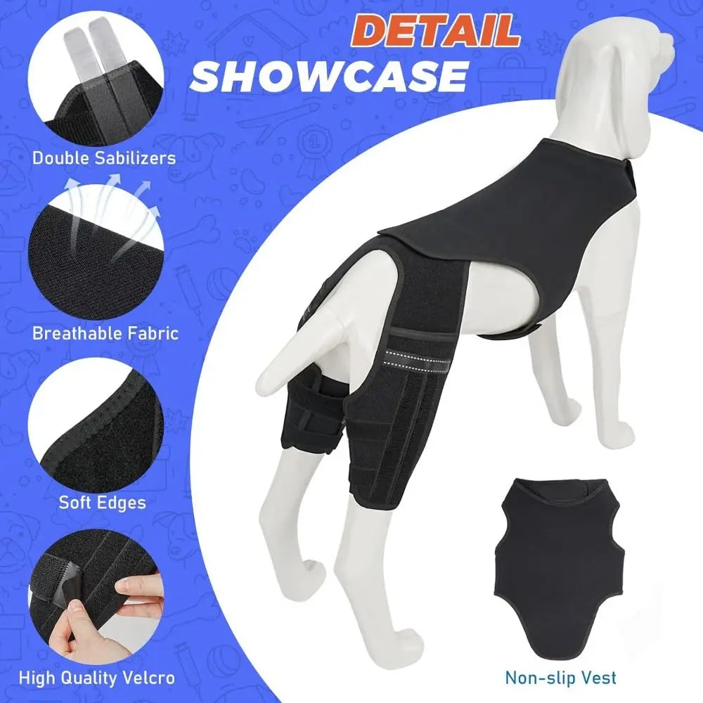 Gilet noir antidérapant pour genou et articulation du chien, soutien pour le confort canin