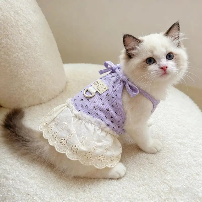 Floral Print Thin-Strap Dress for Cats
