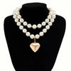 Vintage Pearl Heart Pendant Choker Necklace
