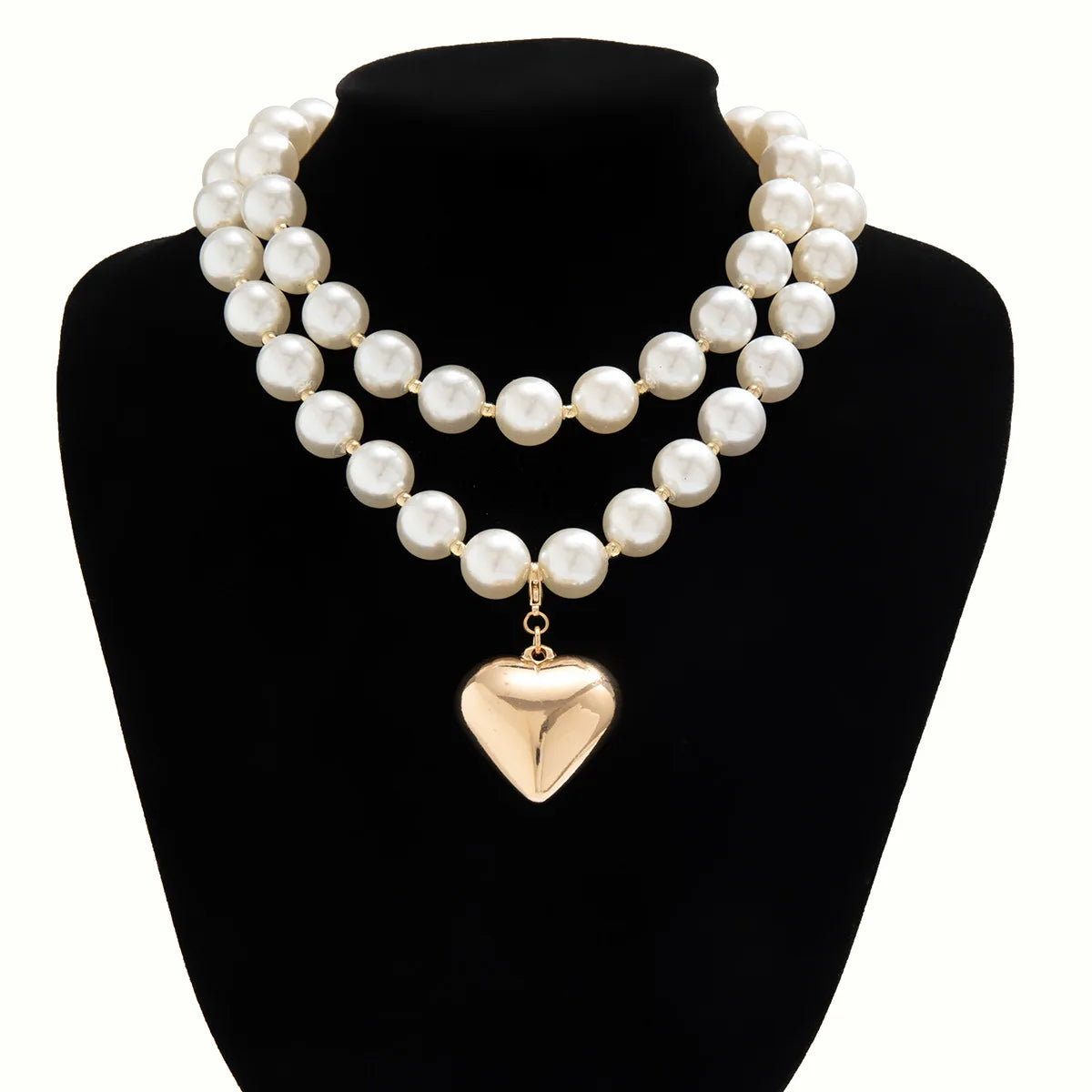 Vintage Pearl Heart Pendant Choker Necklace