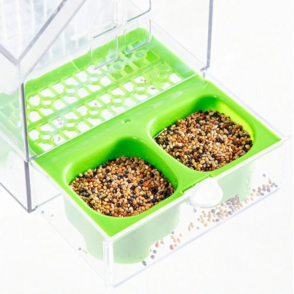 Hanging Parrot Feeder with Pull-Out Bath and Transparent Design